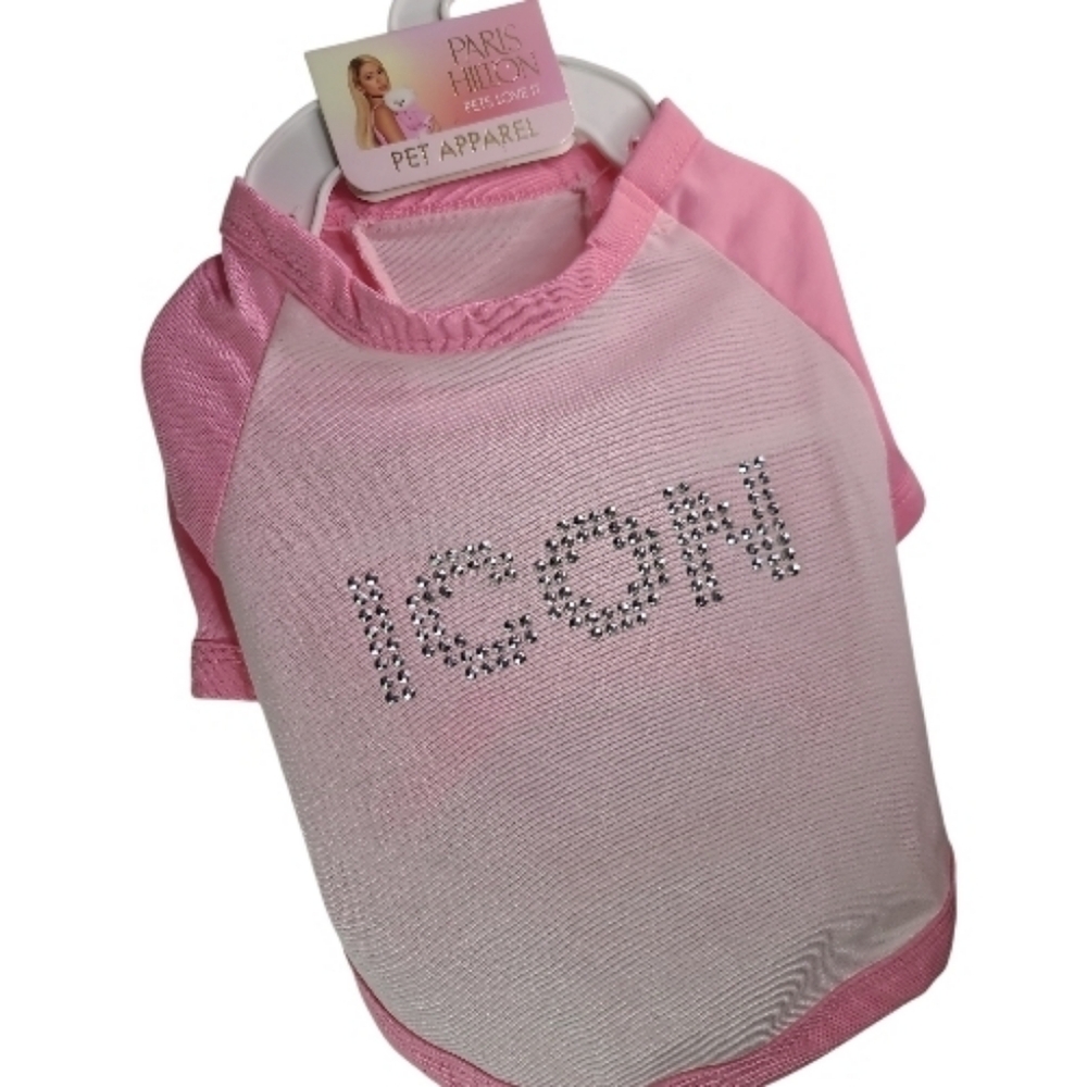 Paris Hilton ICON Pink Pet T-Shirt with Rhinestones XS NEW